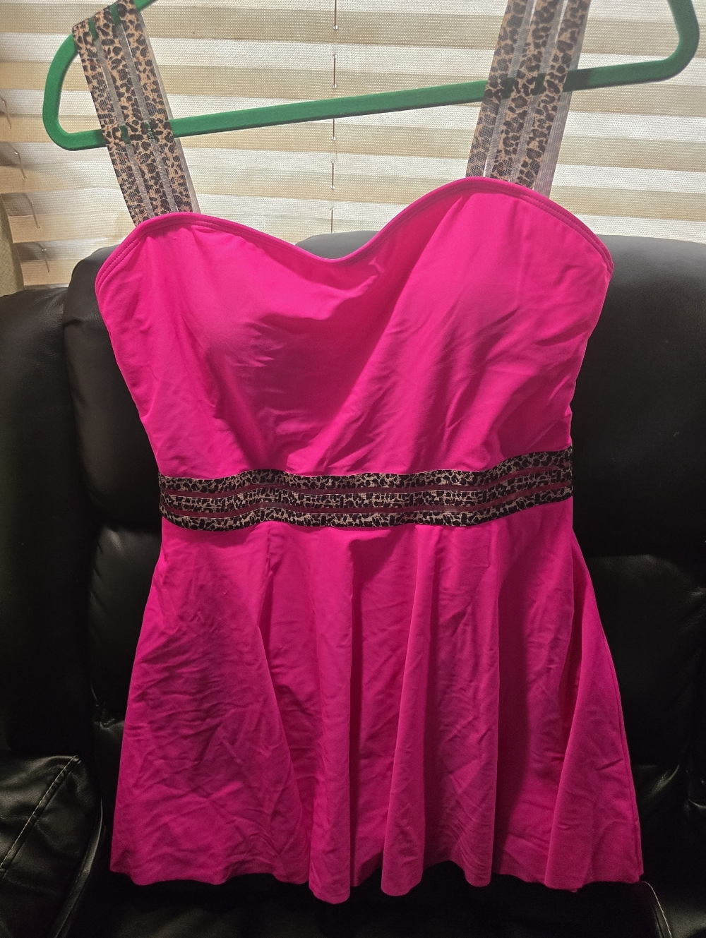 Hot Pink Fit-and-Flare Dress with Leopard Trim SIZE large